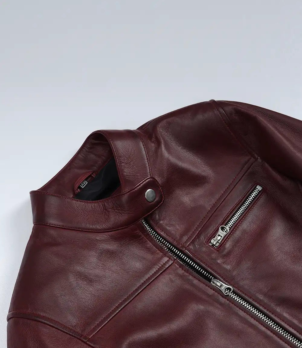 D'agneau Véritable Ciré Bordeaux Veste Biker en cuir