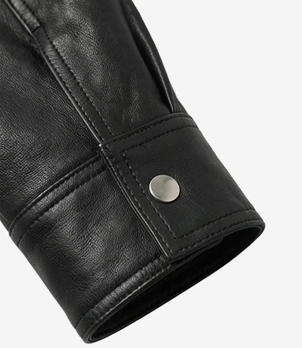 Veste Minimaliste en Cuir D'agneau Noir Pour Femme