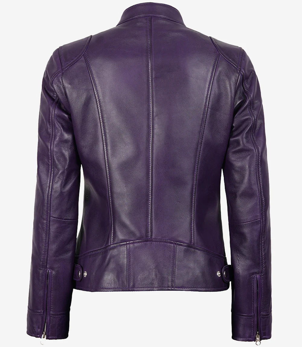 Veste En Cuir Violet Motard Femme