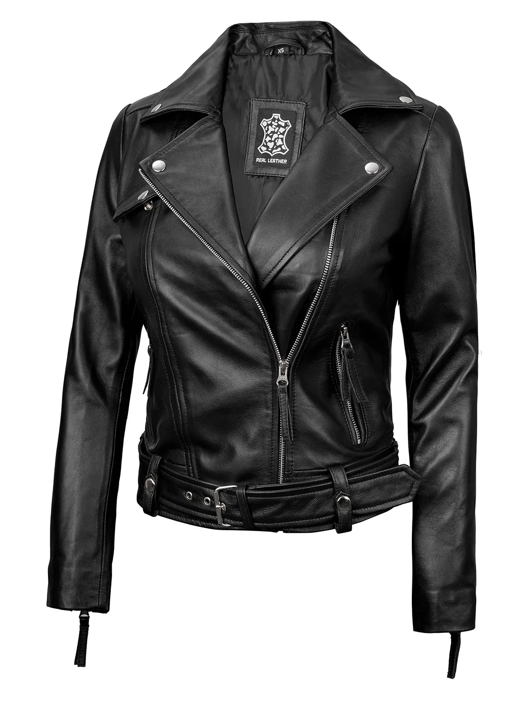 Veste de motard en cuir noir pour femme