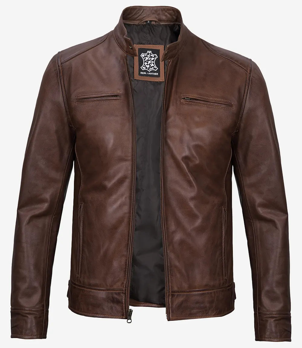Veste en cuir Cafe Racer pour homme