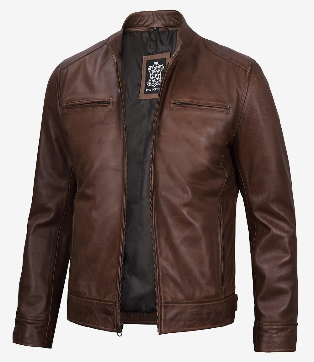 Veste en cuir Cognac pour homme