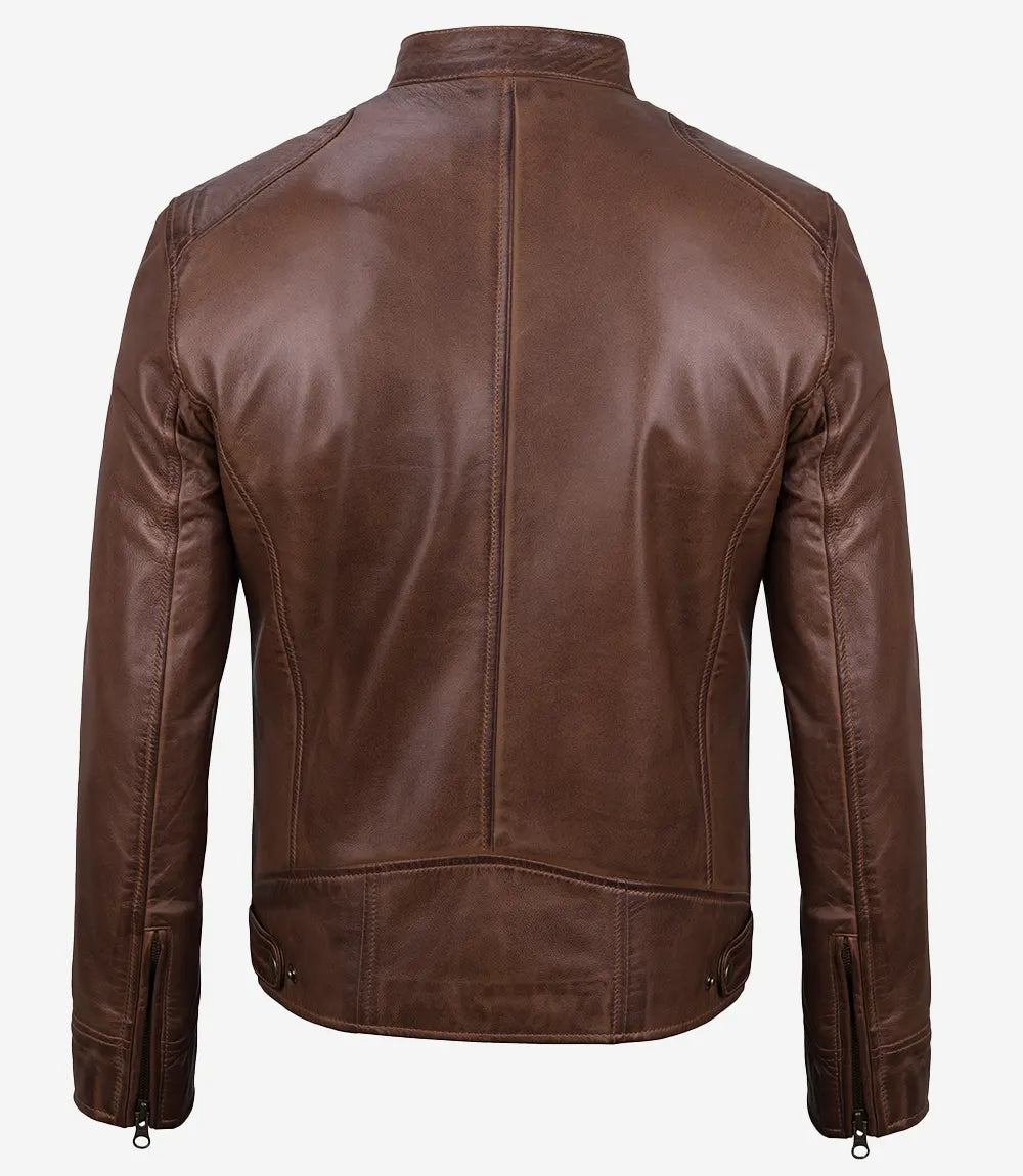 Veste en cuir Cafe Racer pour homme