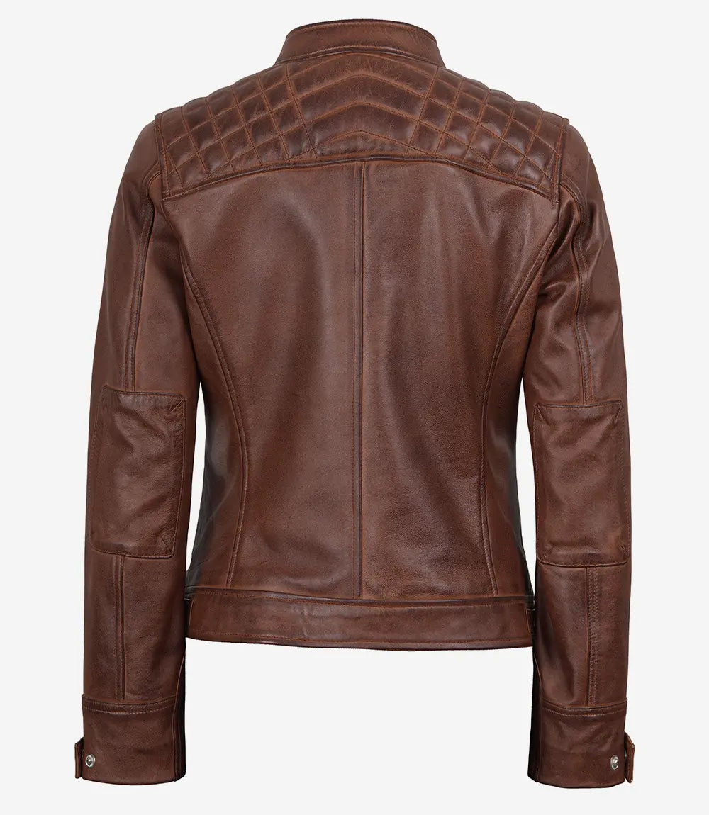 Johnson gesteppte Cognac Cafe Racer Damen-Lederjacke