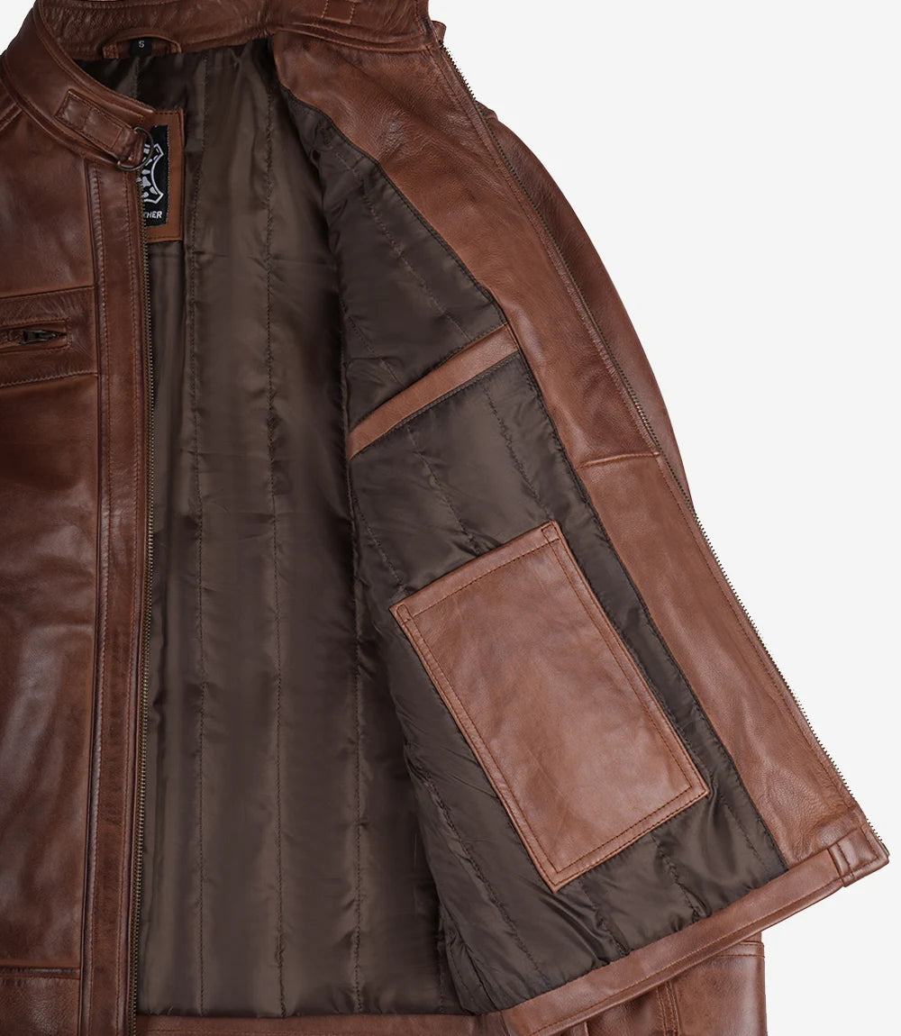 Veste en cuir marron Homme