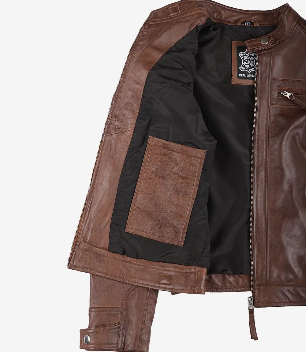 Johnson gesteppte Cognac Cafe Racer Damen-Lederjacke