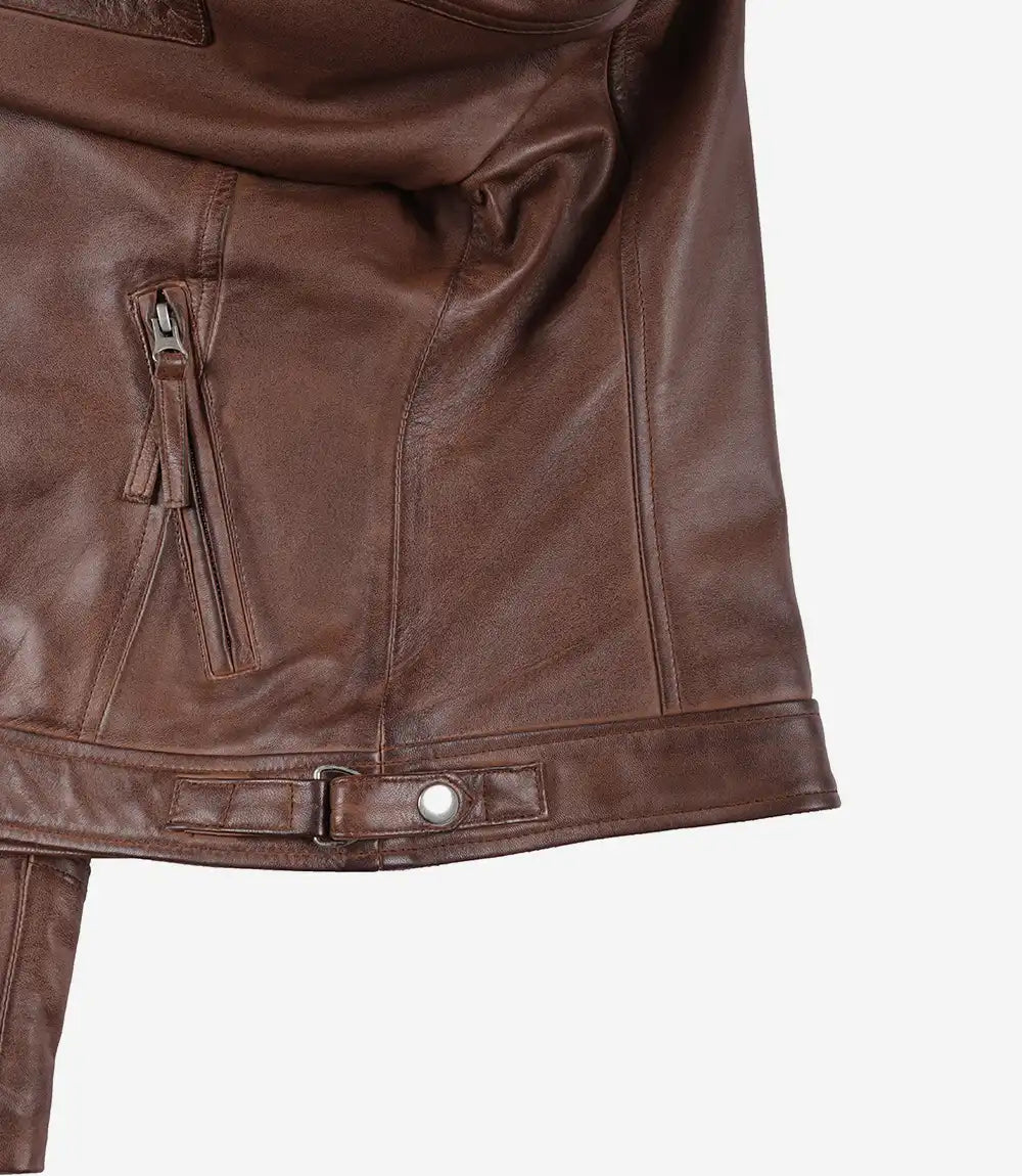 Johnson gesteppte Cognac Cafe Racer Damen-Lederjacke
