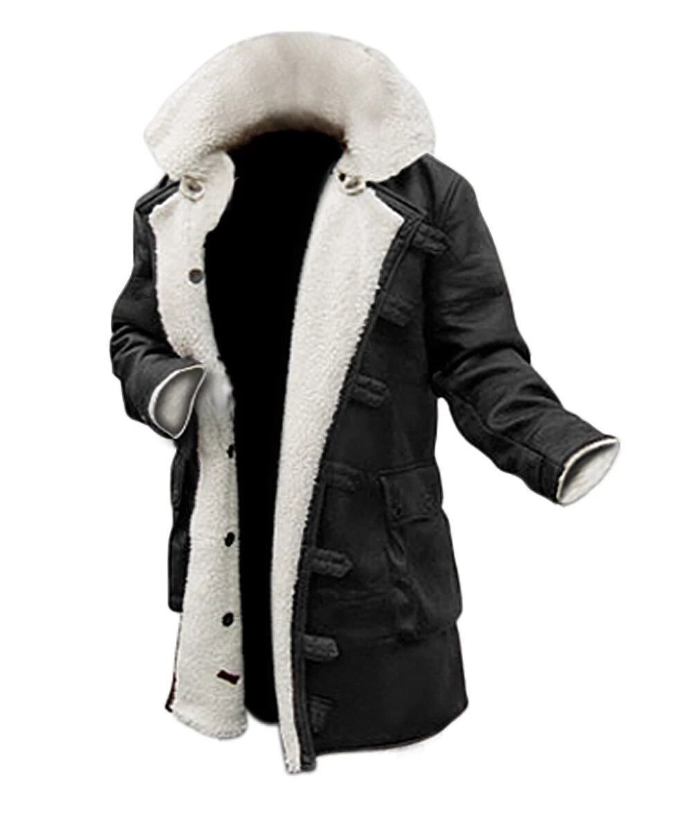 BaneHerren – Sherpa-Mantel aus schwarzem Leder