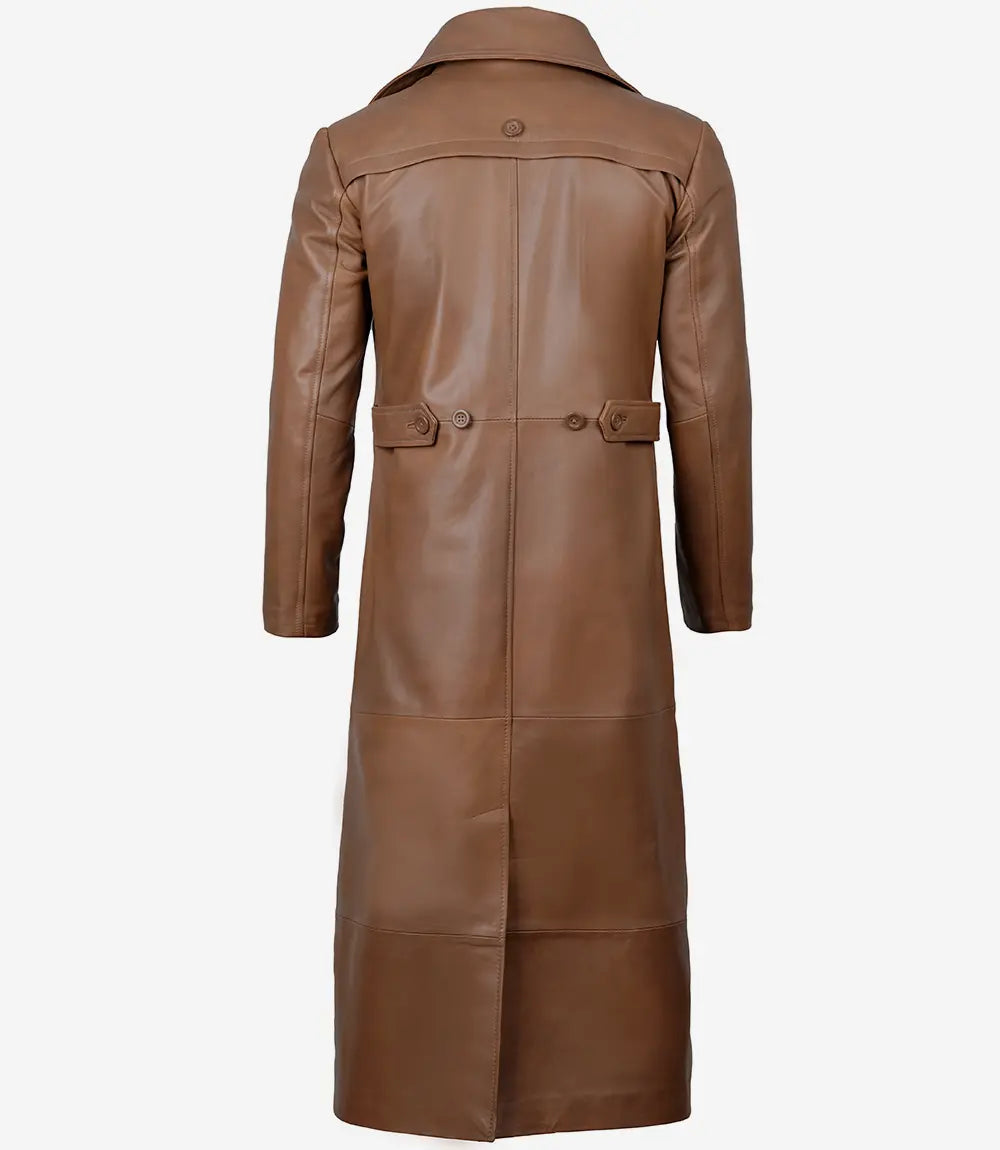 Jackson Herren-Langer Mantel aus braunem Leder im Used-Look