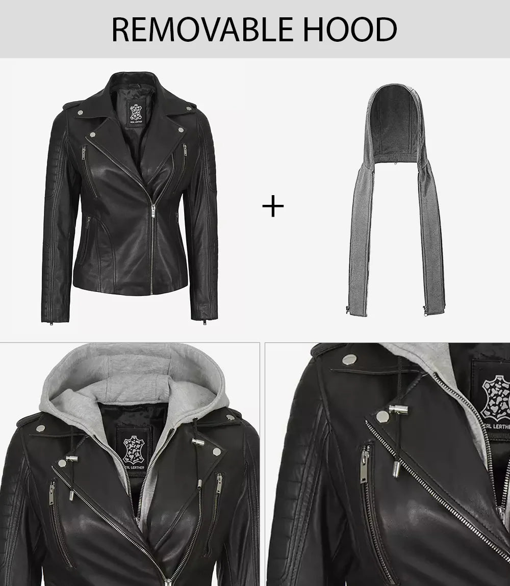 Veste en cuir véritable noir pour femme