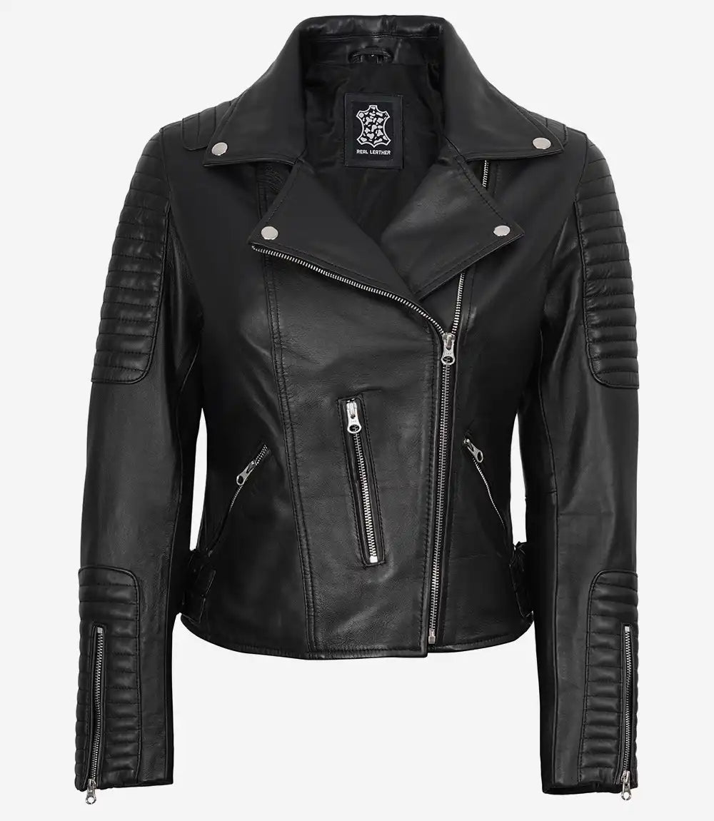 Veste de motard en cuir noir femme