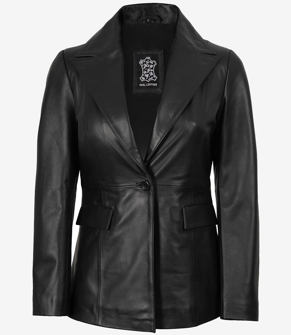 Femmes Noir Véritable Cuir Blazer