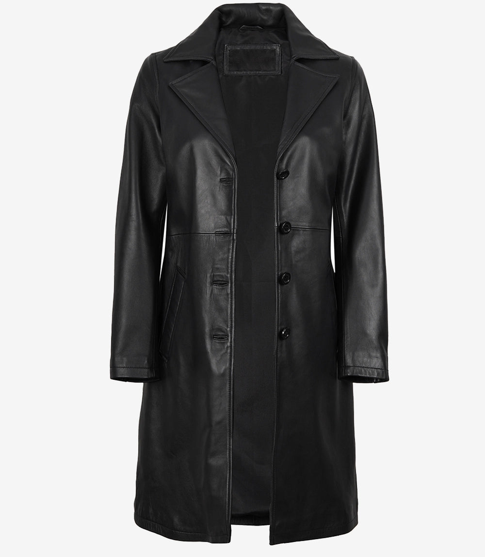manteau en cuir noir pour femme