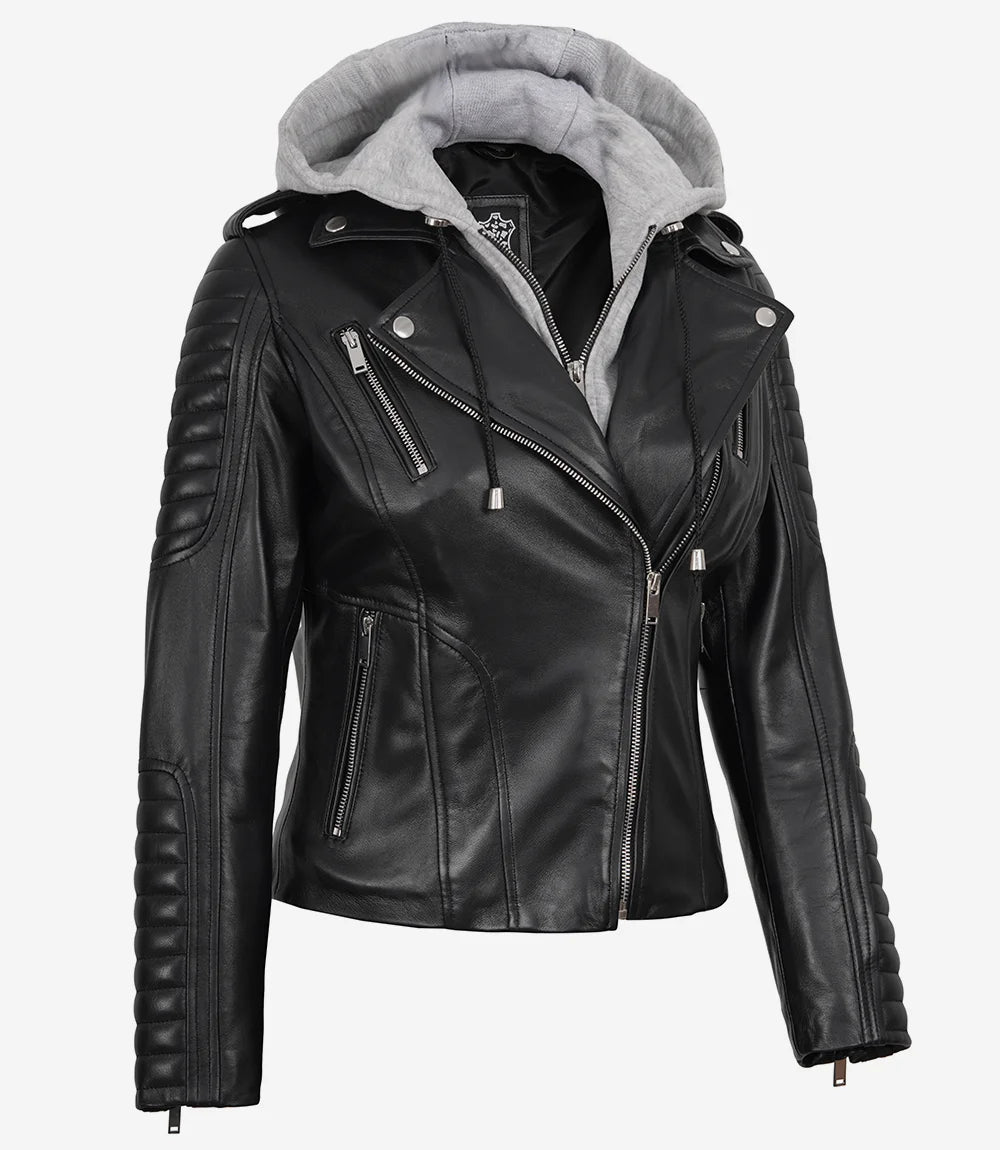 Veste en cuir véritable noir pour femme
