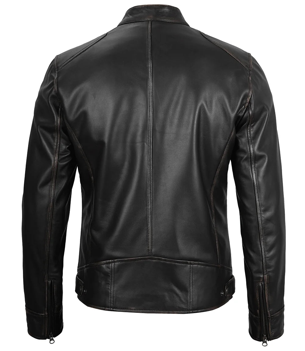 Dodge Herren Cafe Racer Bikerjacke aus schwarzem Leder