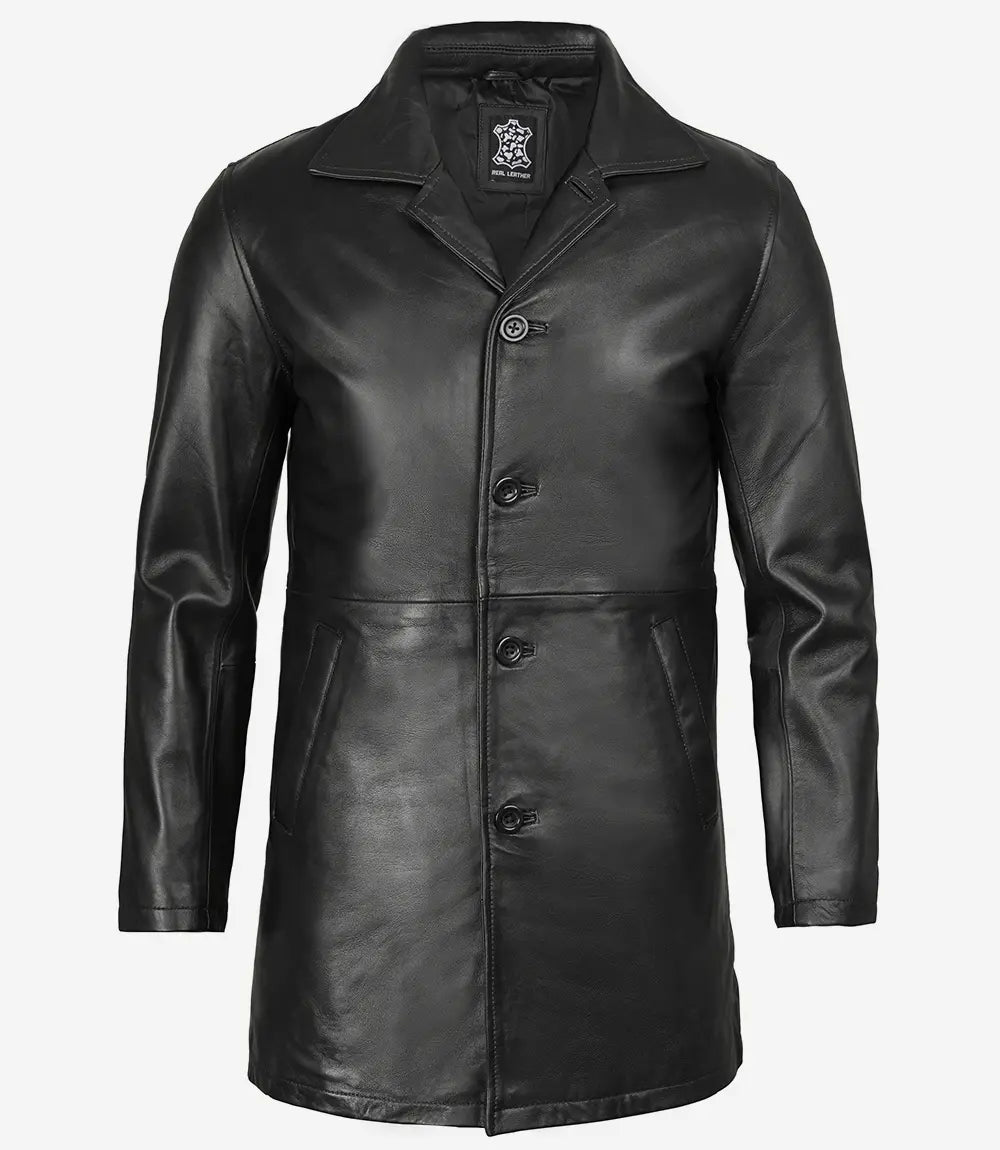 Schwarzer 3/4-Leder-Automantel für Herren 