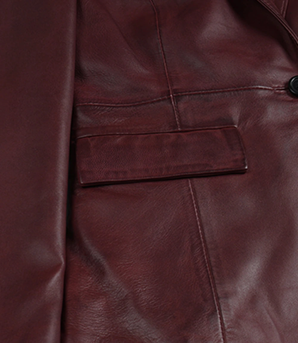 Femmes Bourgogne Cuir Blazer