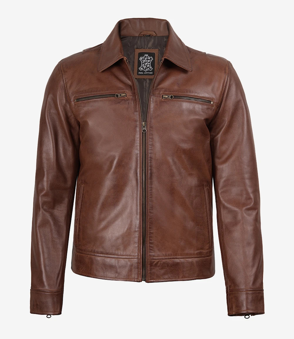 Reeves Herren-Bikerjacke aus echtem Leder in Braun