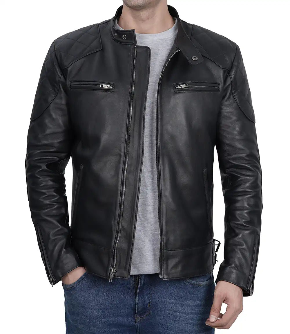 David BeckhamHerren Gesteppte Lederjacke in schwarz