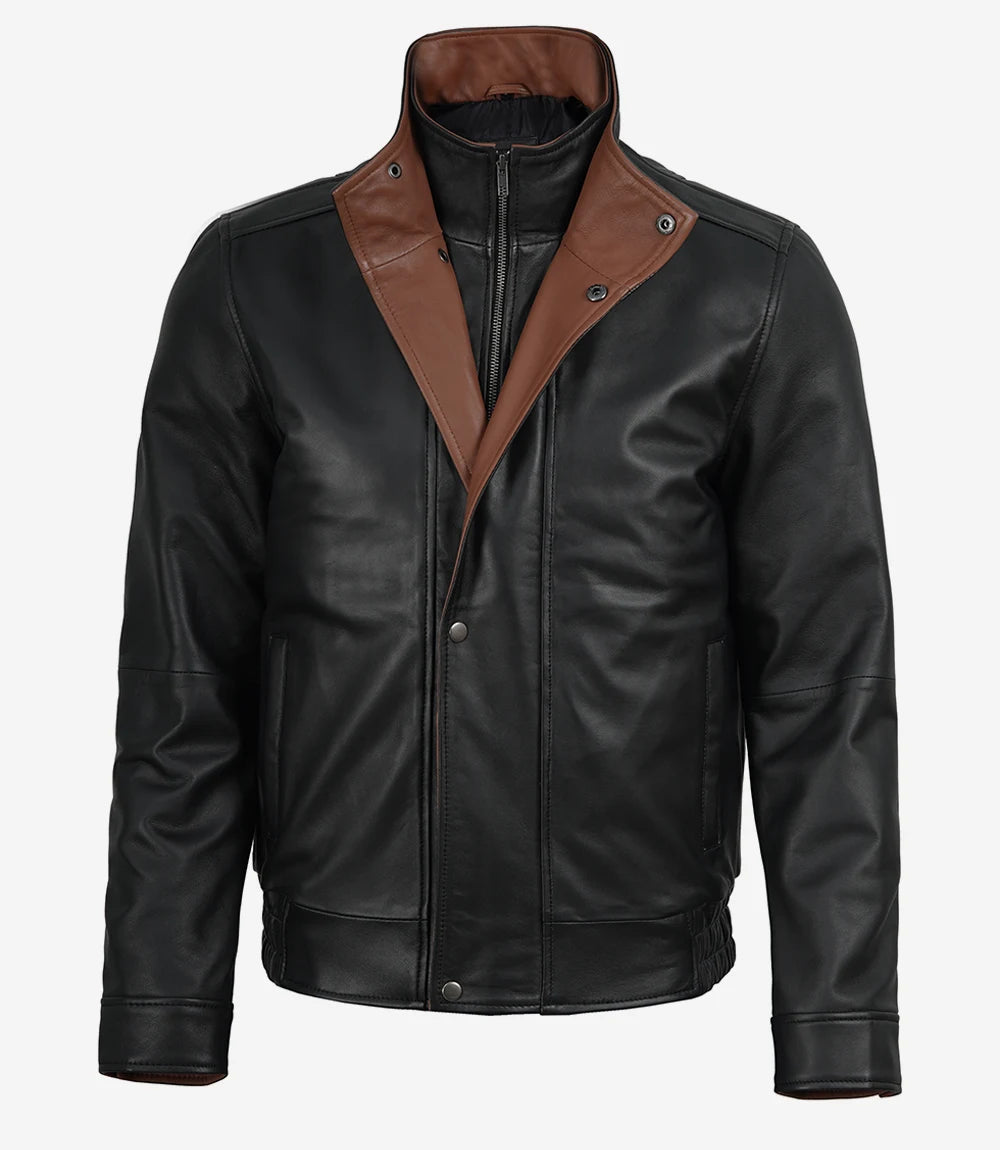 Hommes Noir Bombardier Cuir Veste