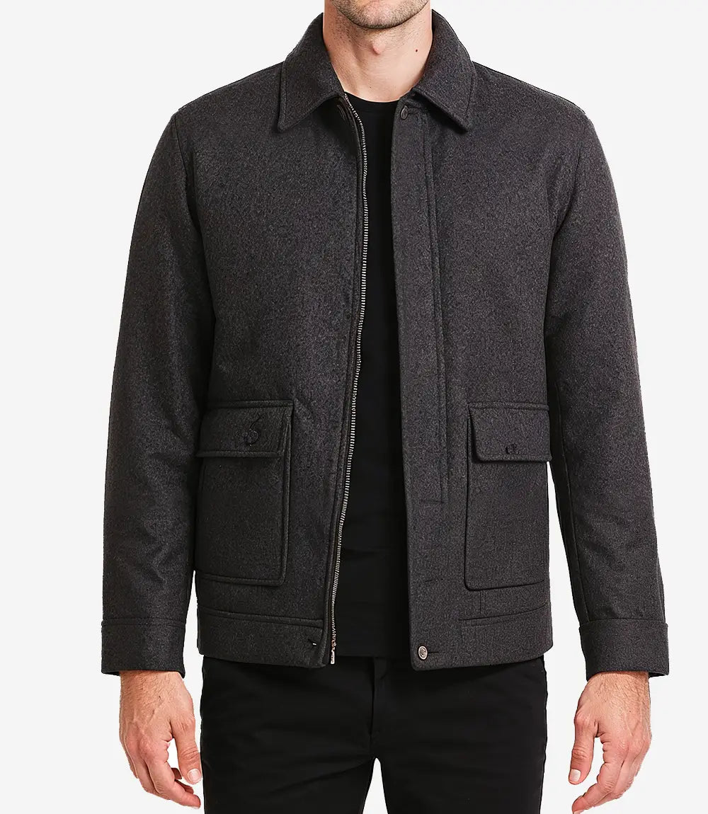 Homme Gris Charbon Veste En Laine
