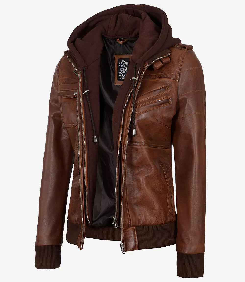 Veste en cuir à capuche pour femme