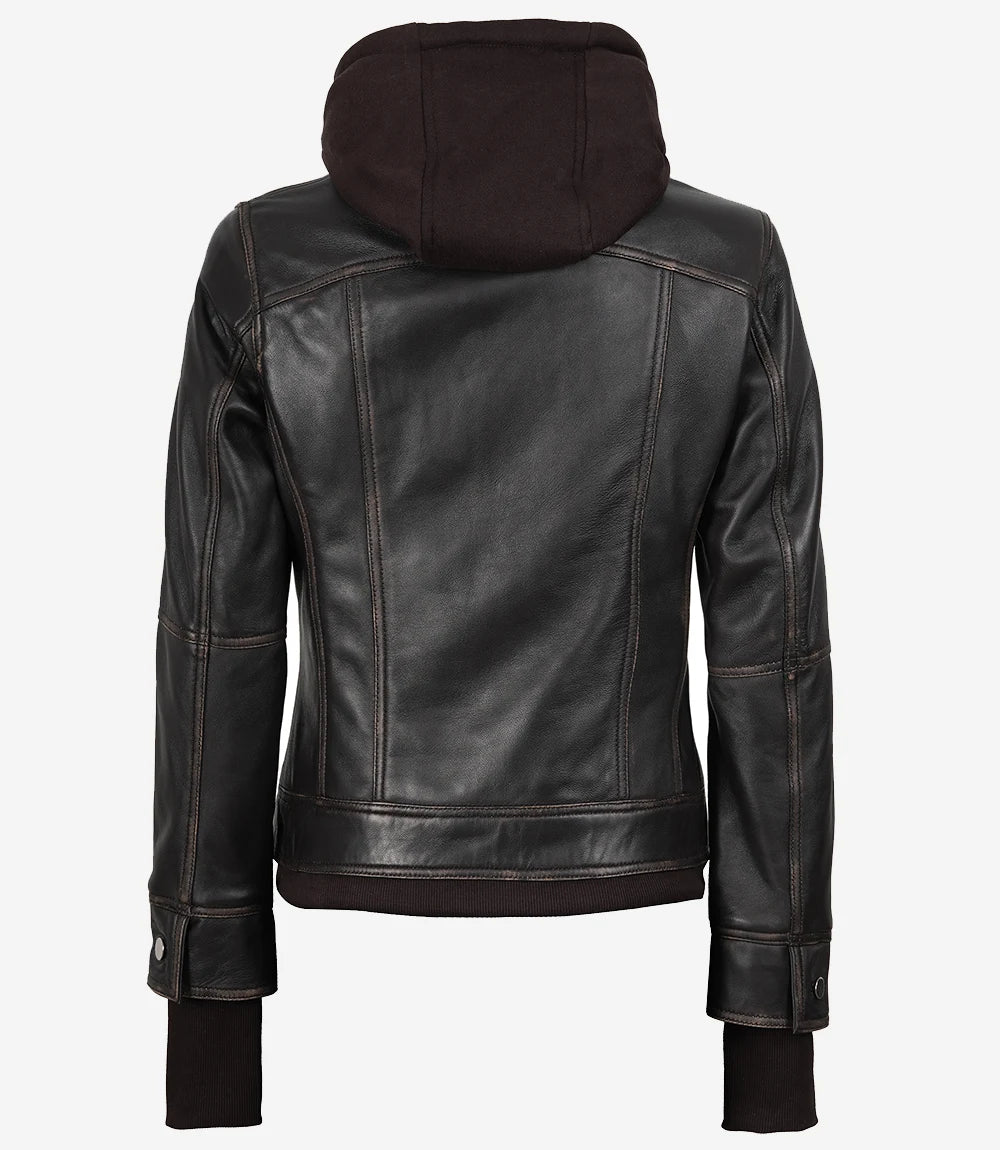 Veste en cuir à capuche