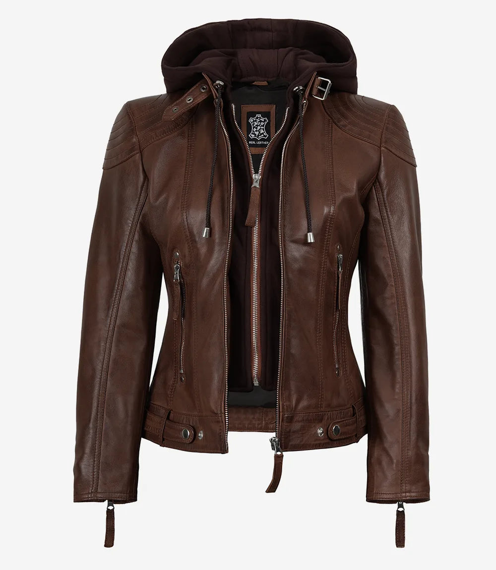 Femmes Cognac Véritable Cuir Veste