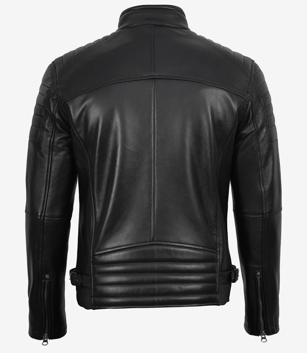 Veste en cuir de motard noire