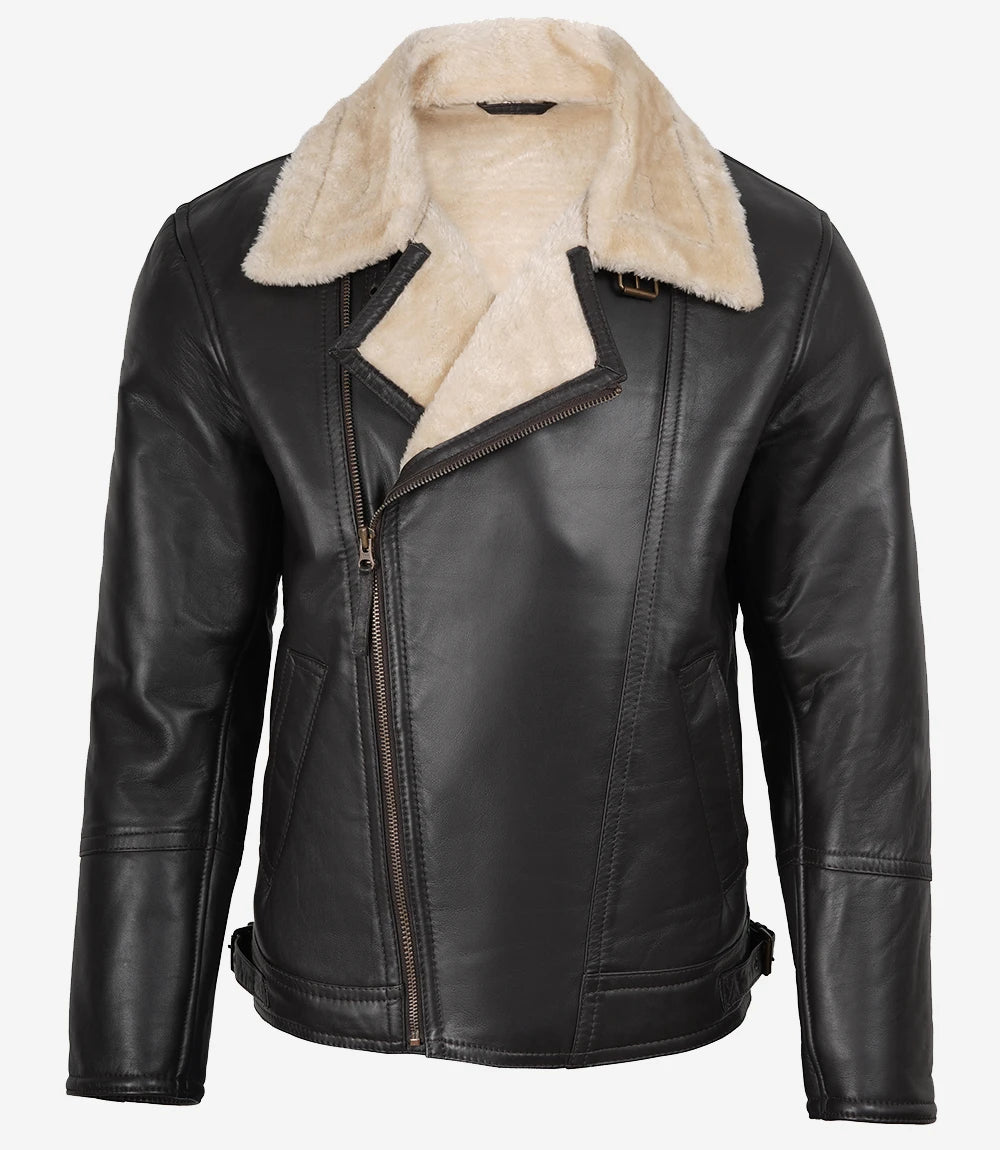 veste en cuir peau lainée marron pour homme