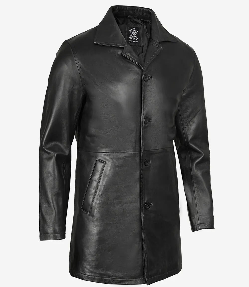 Schwarzer 3/4-Leder-Automantel für Herren 