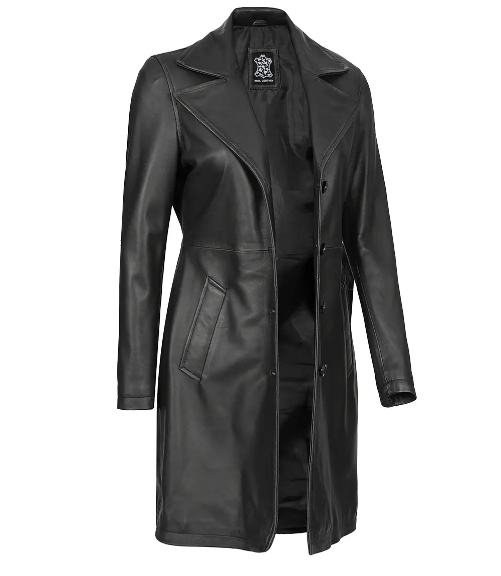 manteau 3/4 en cuir pour femme