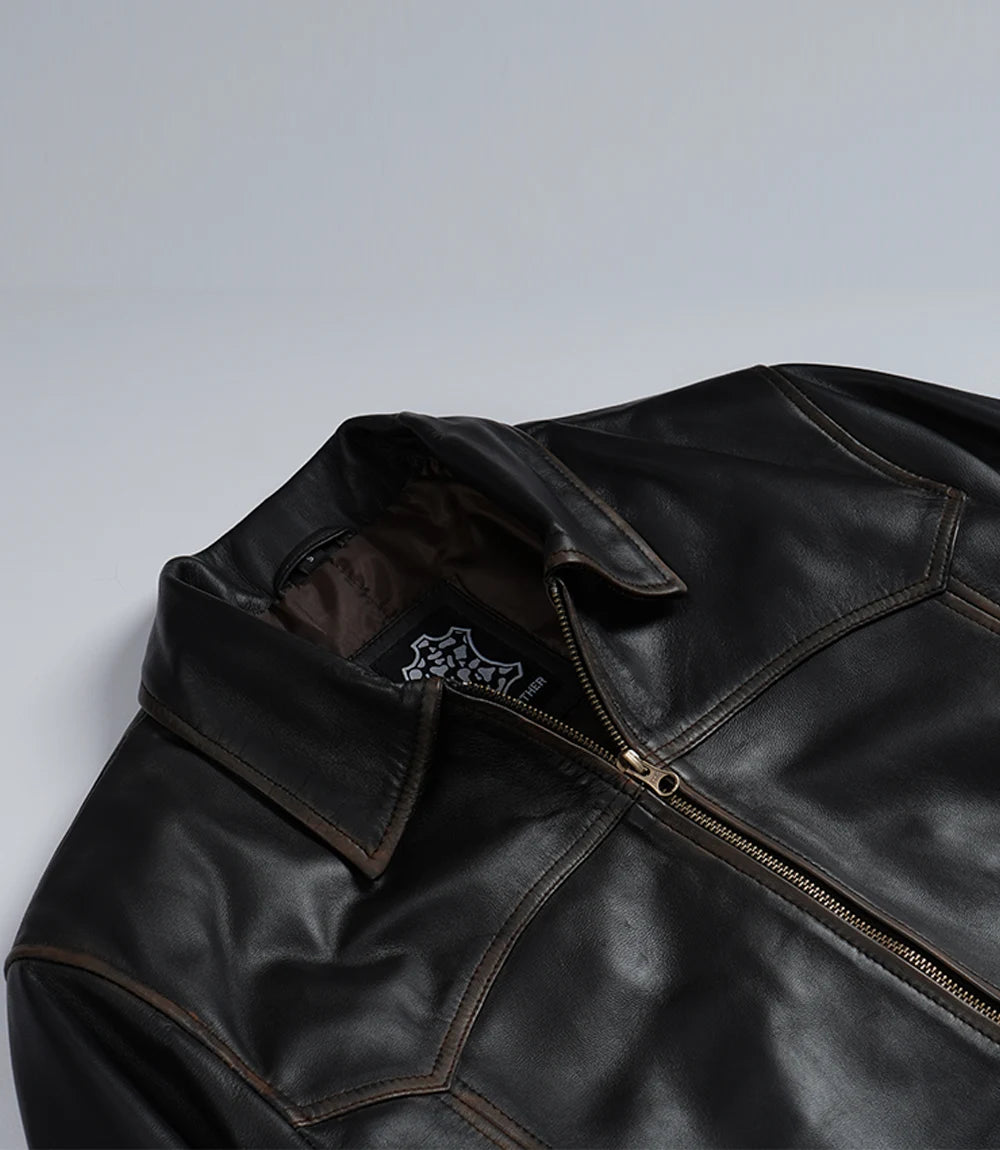 Hommes Sombre Brun Bombardier Cuir Veste