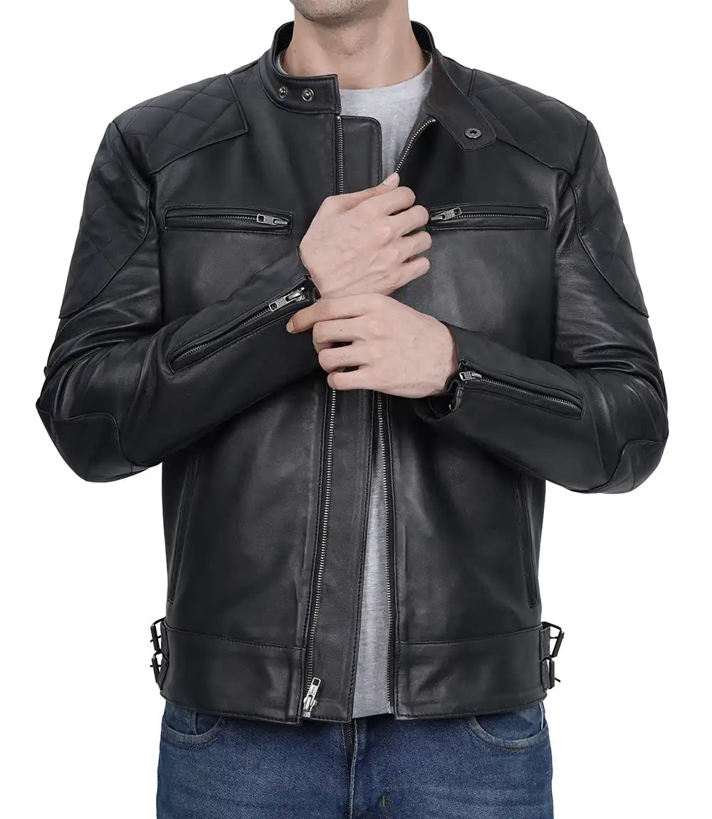 David BeckhamHerren Gesteppte Lederjacke in schwarz