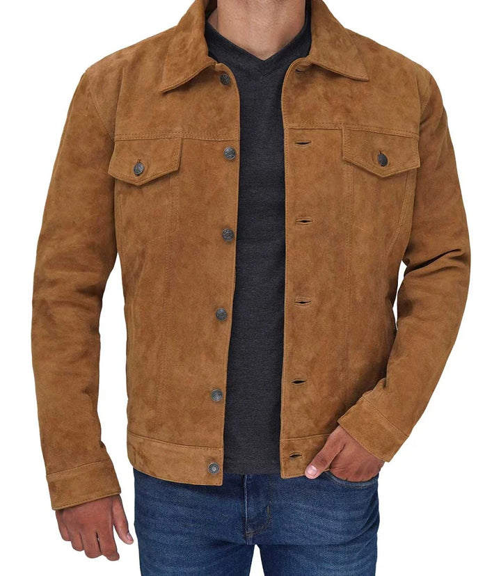 Logan, hellbraune Wildleder-Truckerjacke für Herren