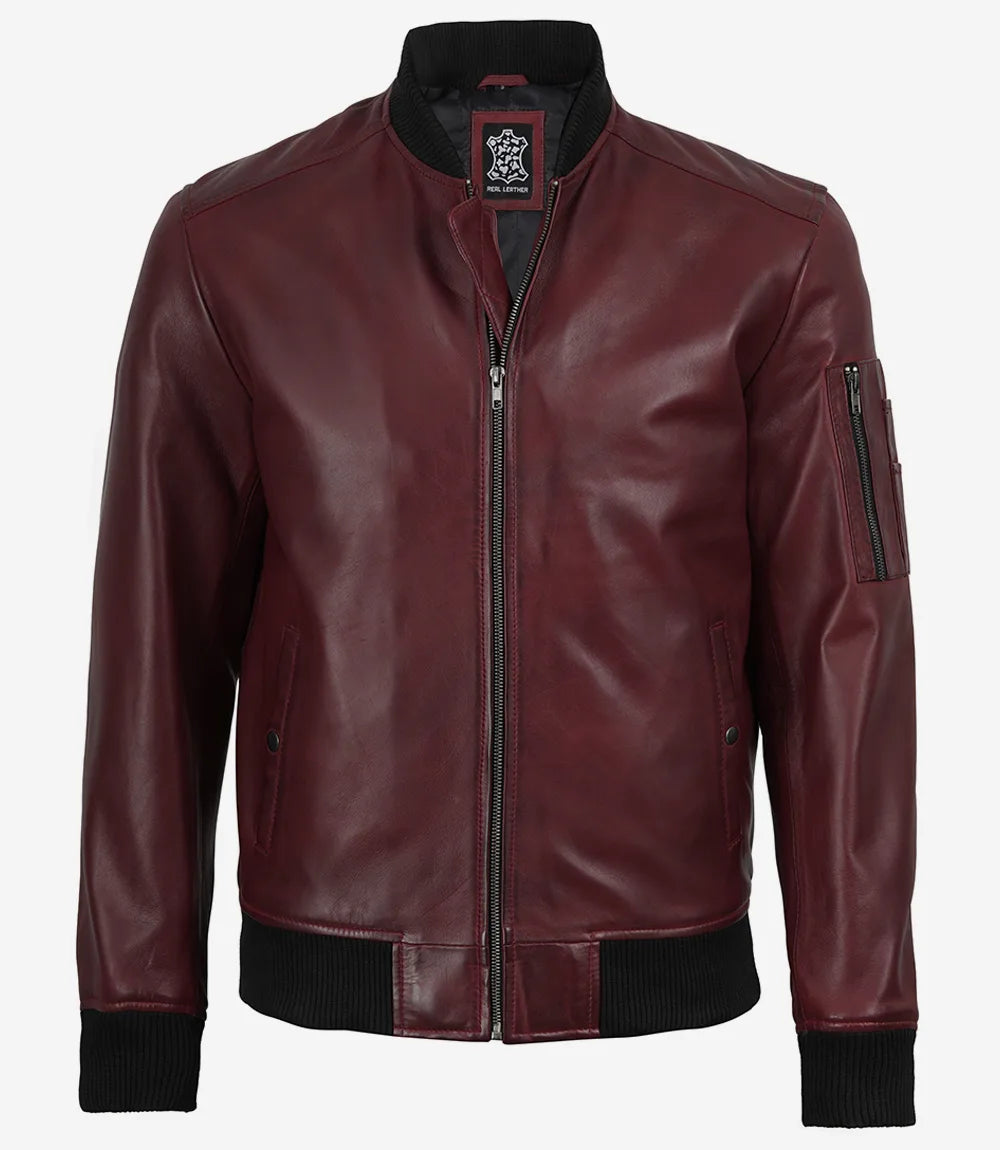 Blouson En Cuir D'agneau Bordeaux