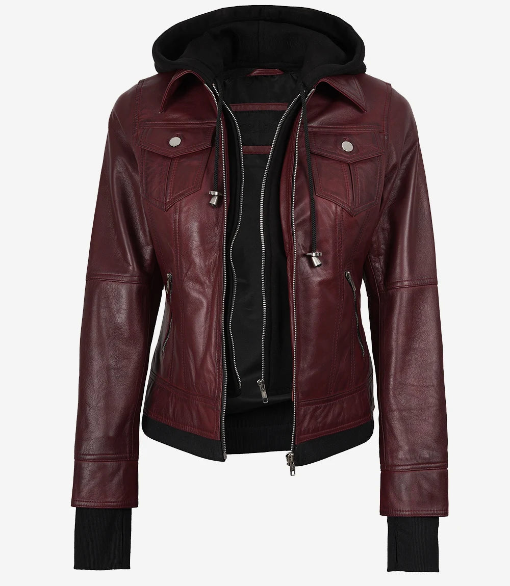 Veste en cuir à capuche