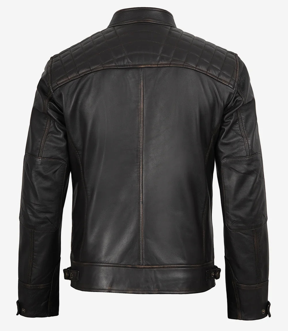 Veste de moto en cuir vieilli pour homme
