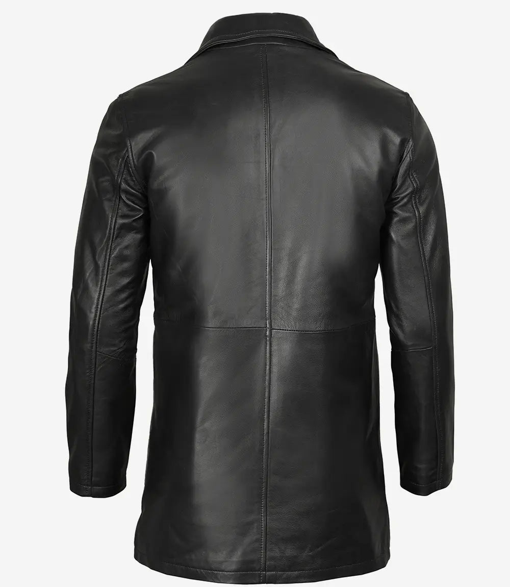 Schwarzer 3/4-Leder-Automantel für Herren 
