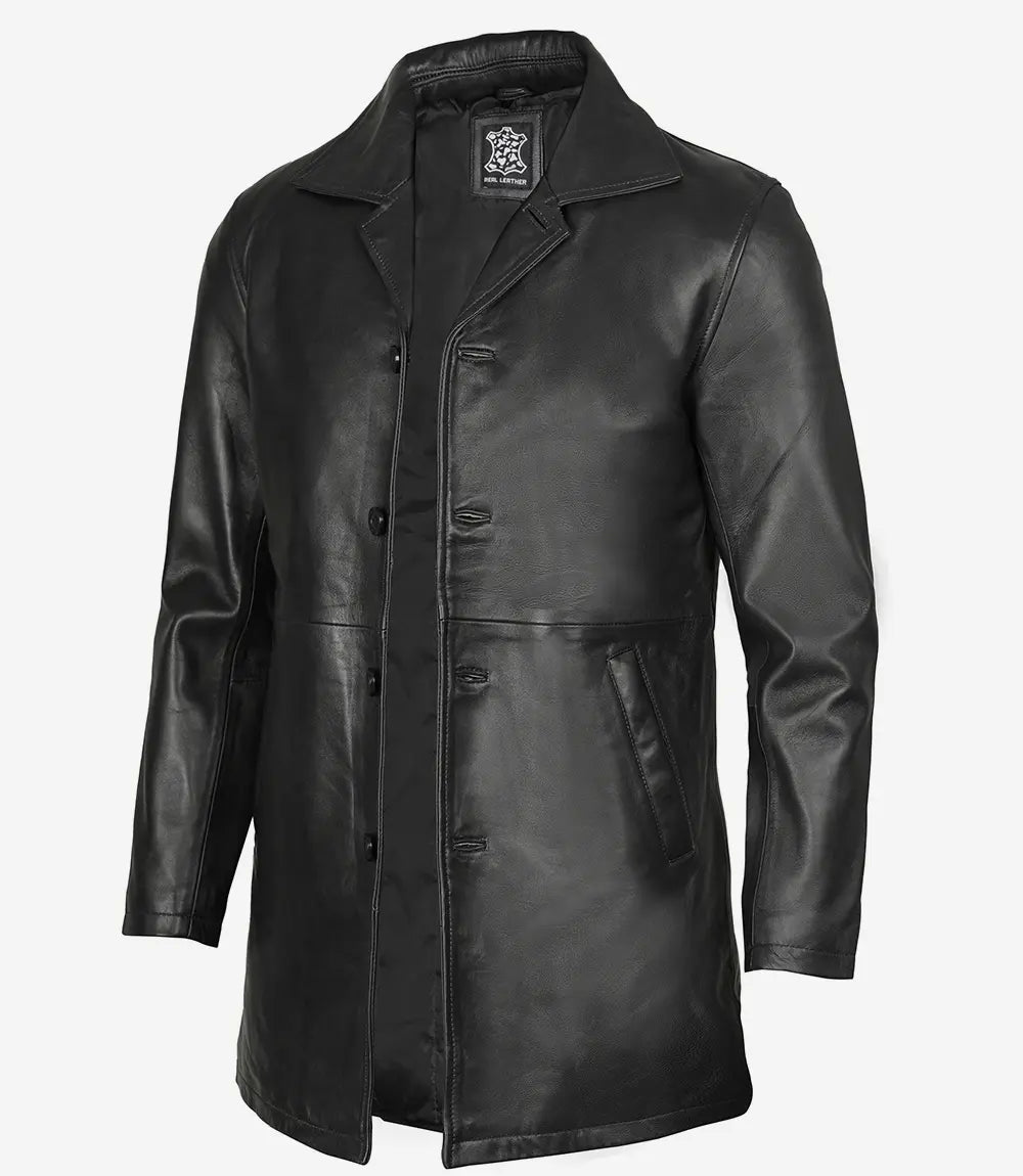 Schwarzer 3/4-Leder-Automantel für Herren 