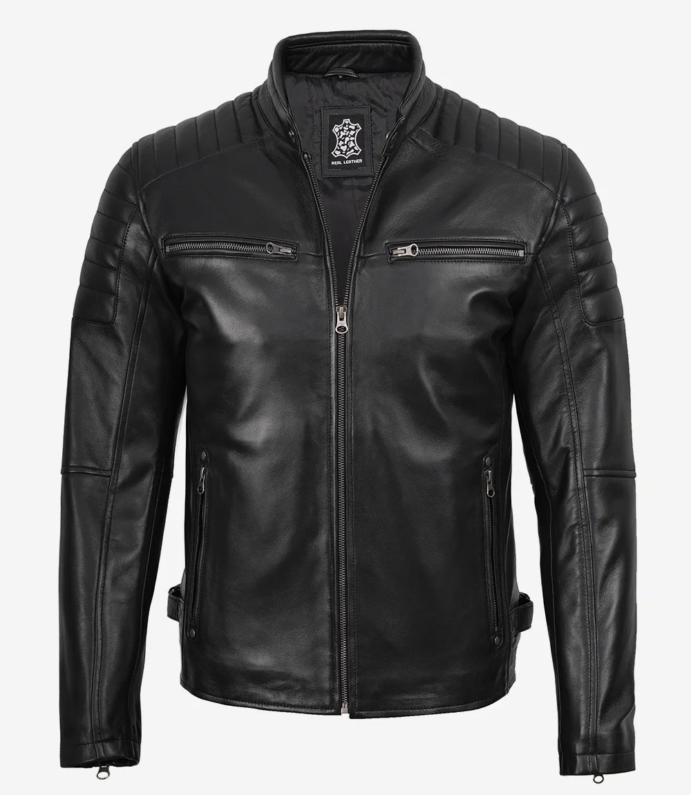 Veste en cuir de motard noire