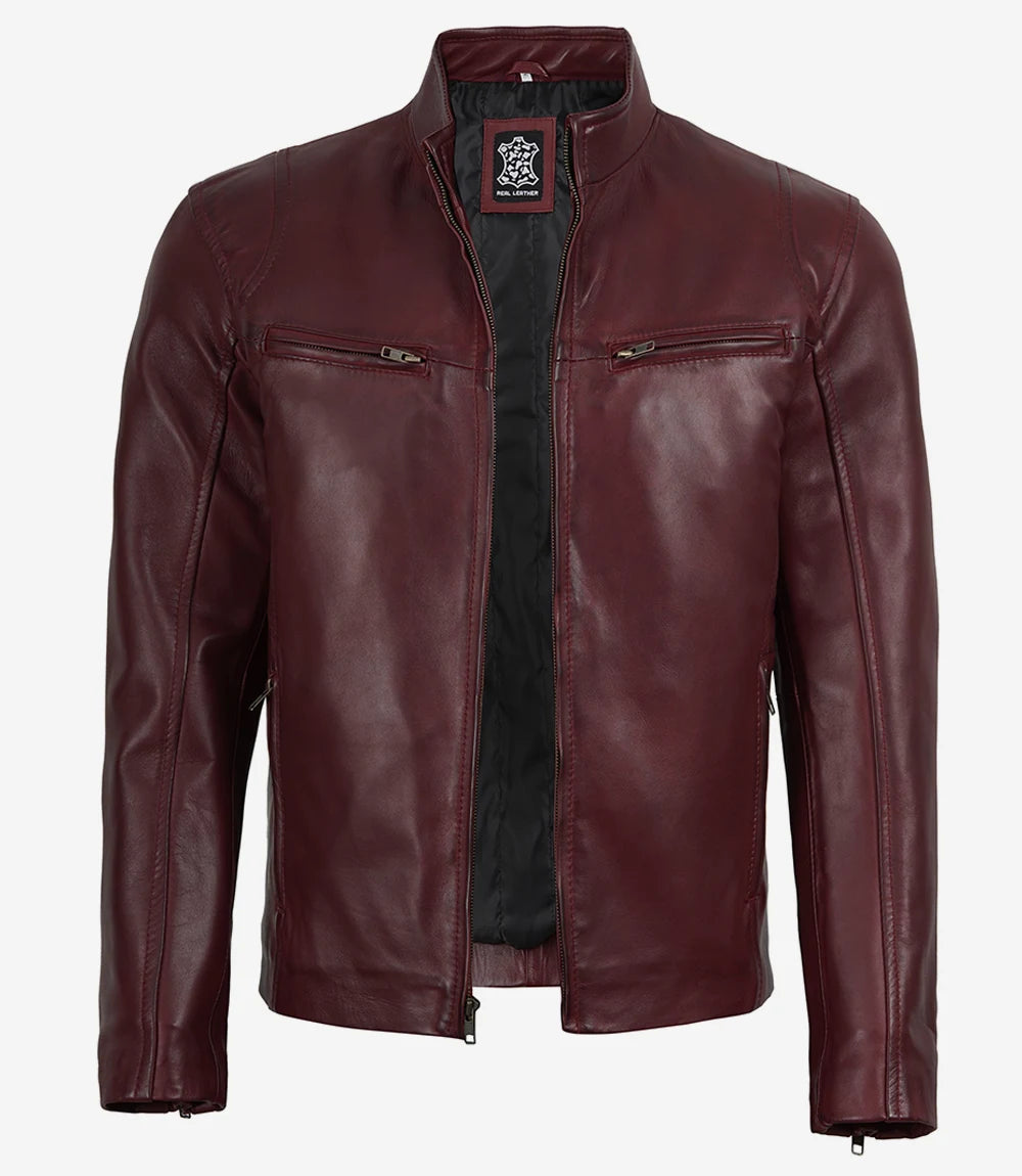 Hommes Bourgogne Motard Cuir Veste