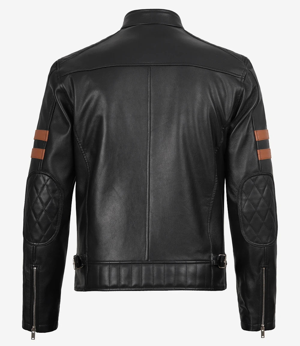 Veste en cuir noir Cafe Racer pour homme