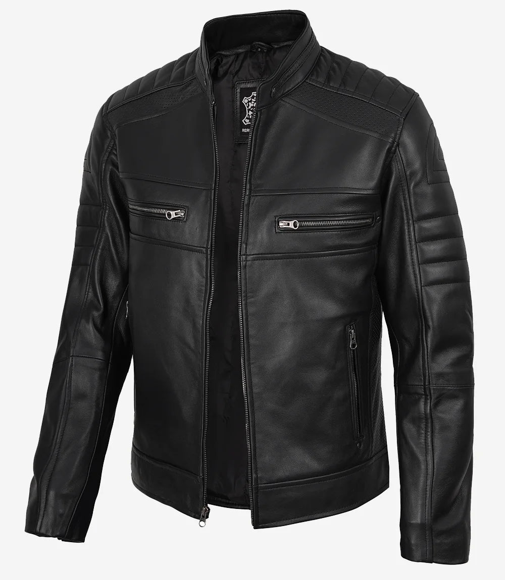 Veste en cuir noire homme