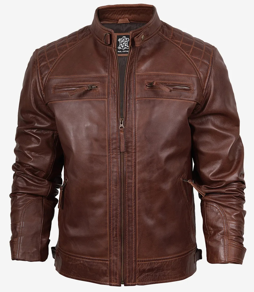 veste en cuir marron pour homme