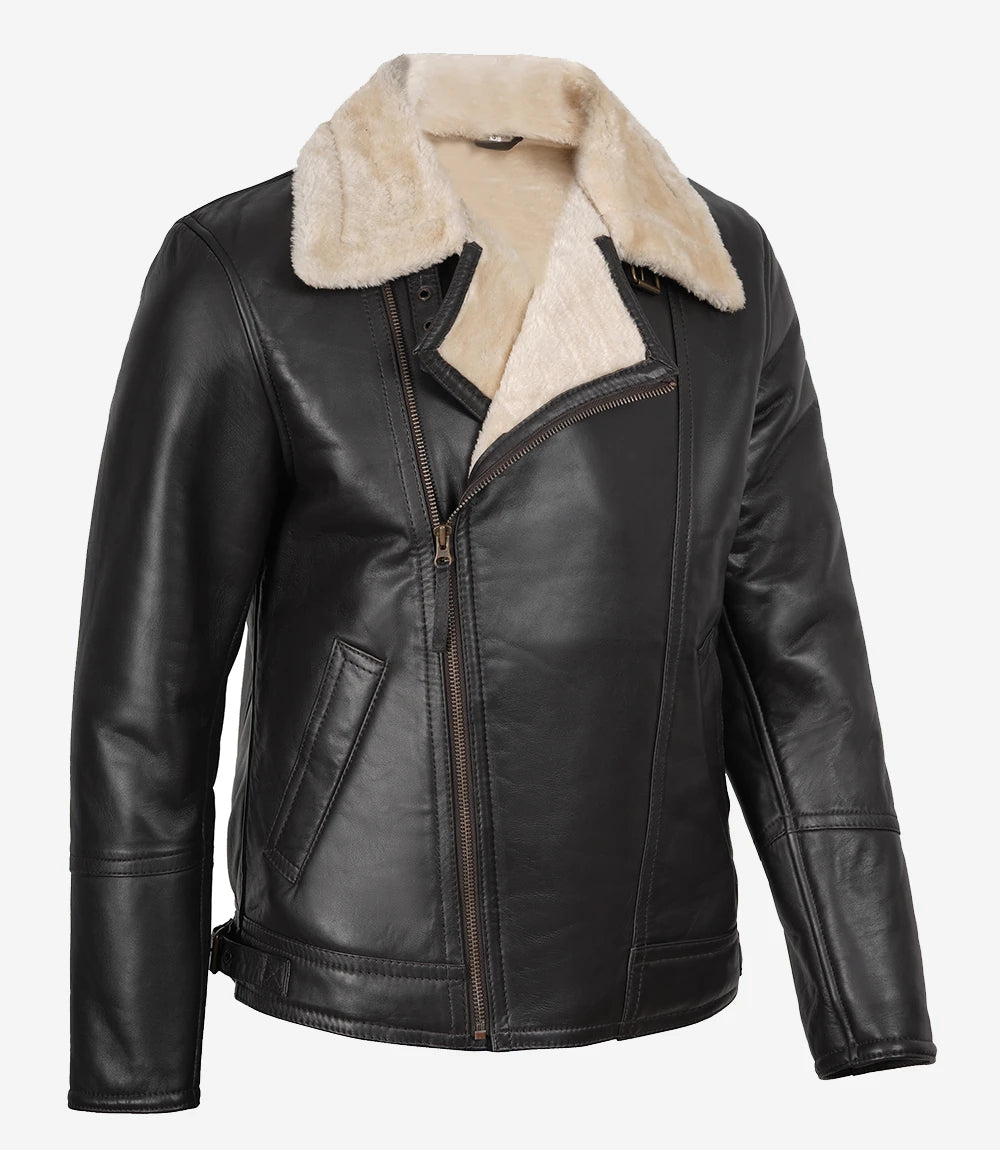 veste en cuir peau lainée marron