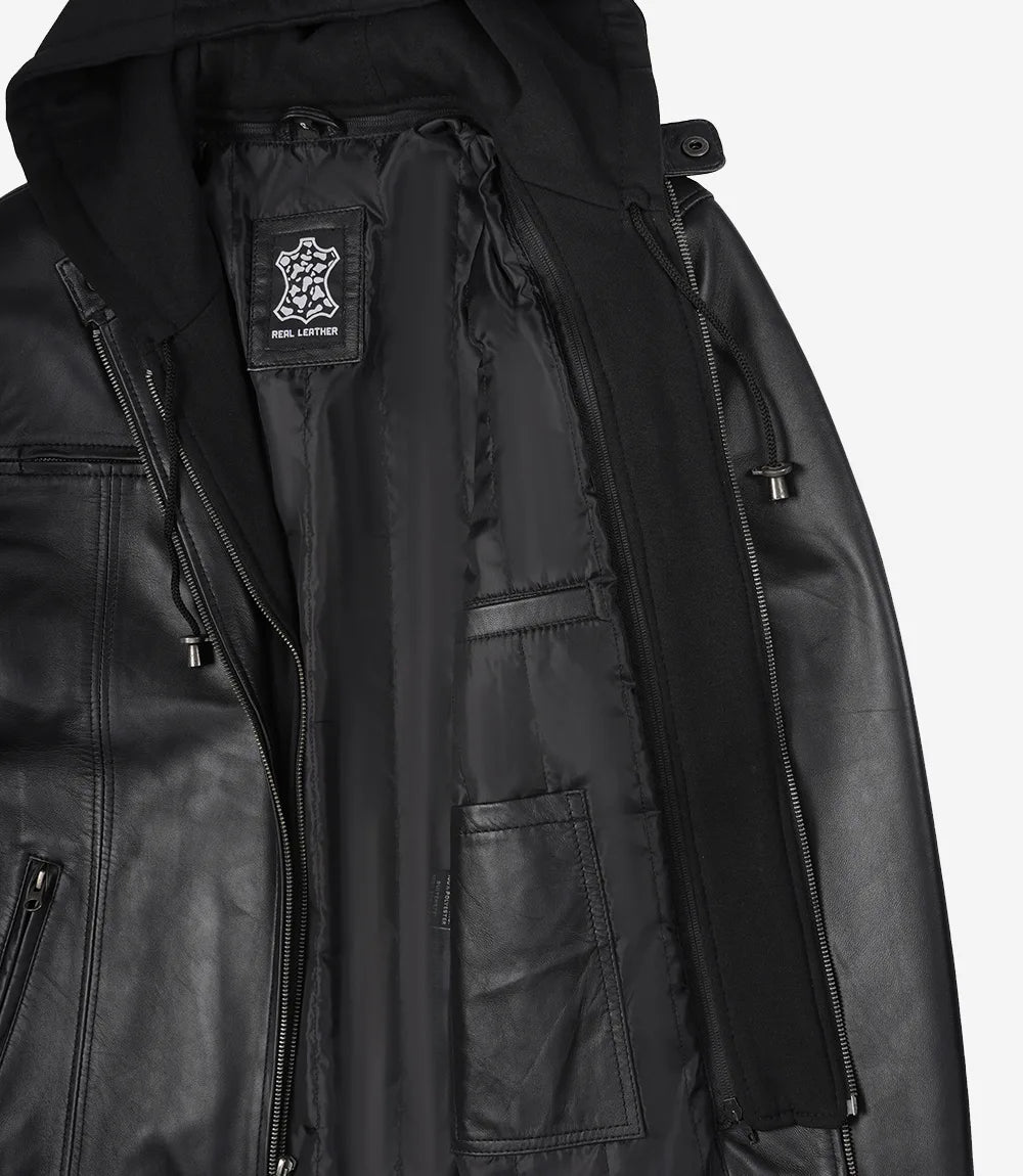 Veste en cuir à capuche