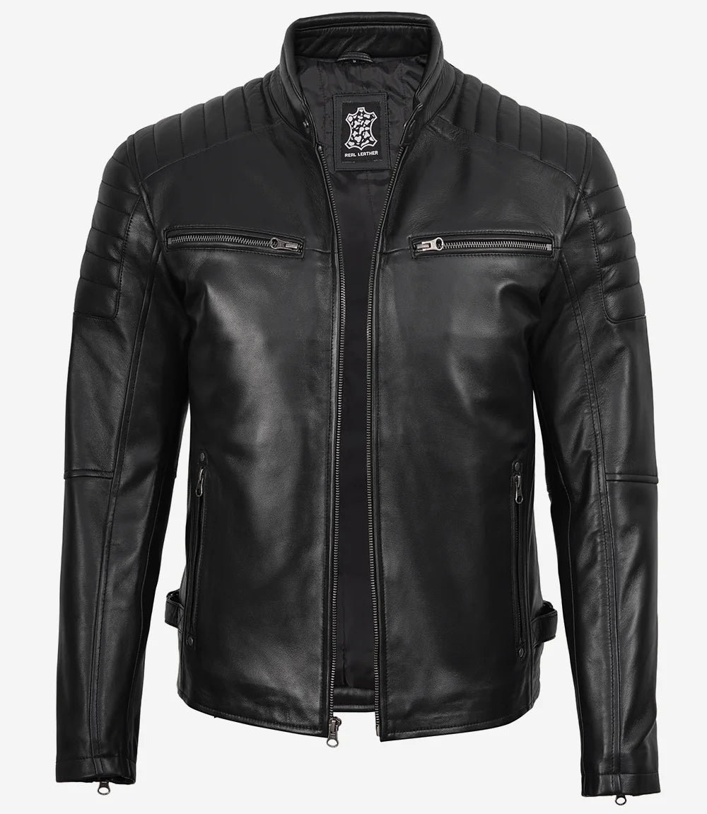 Veste en cuir de motard noire