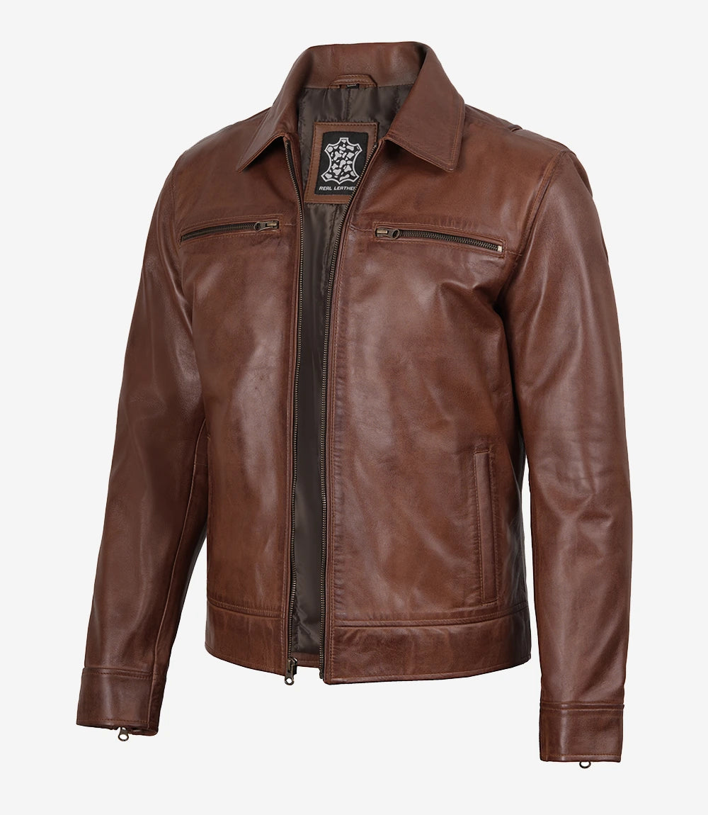 Reeves Herren-Bikerjacke aus echtem Leder in Braun