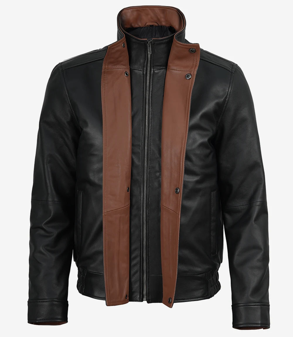 Hommes Noir Bombardier Cuir Veste